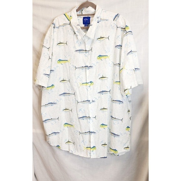 Men's Guy Harvey Button Up Short Sleeve Fish Shirt Size XXL Baggy 2XL - Picture 2 of 7